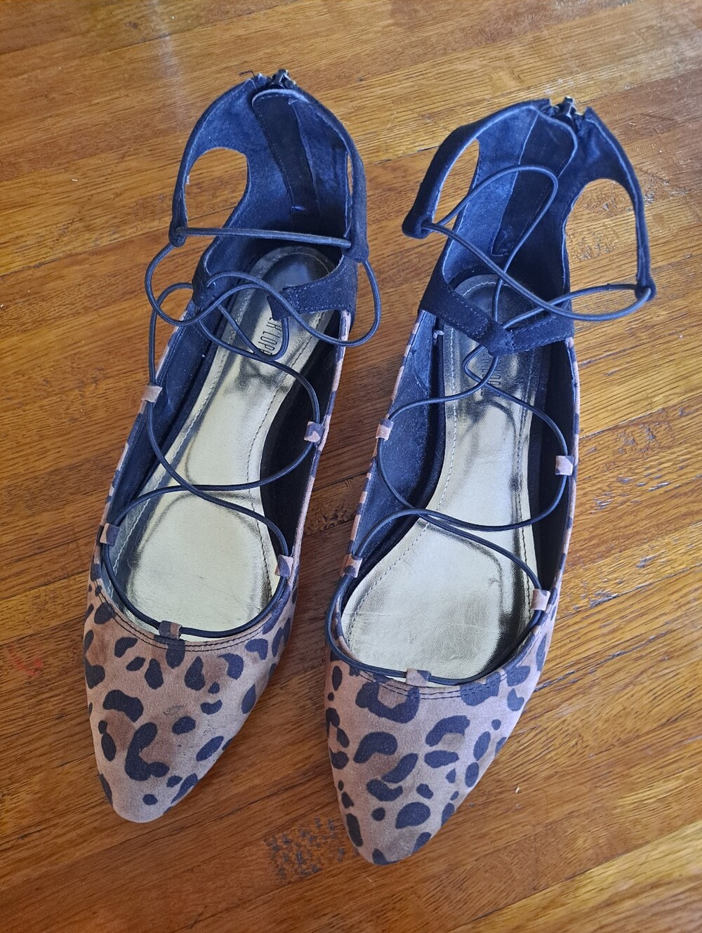 JLO Leopard Lace-Up Pointed Flats - Black/Brown